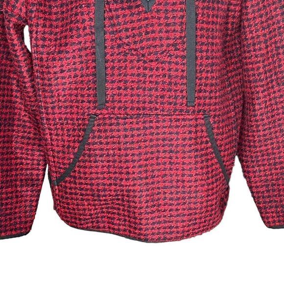𝅺MADEWELL Red Black Brushed Houndstooth Hoodie XS Pocket Oversized - Picture 5 of 9